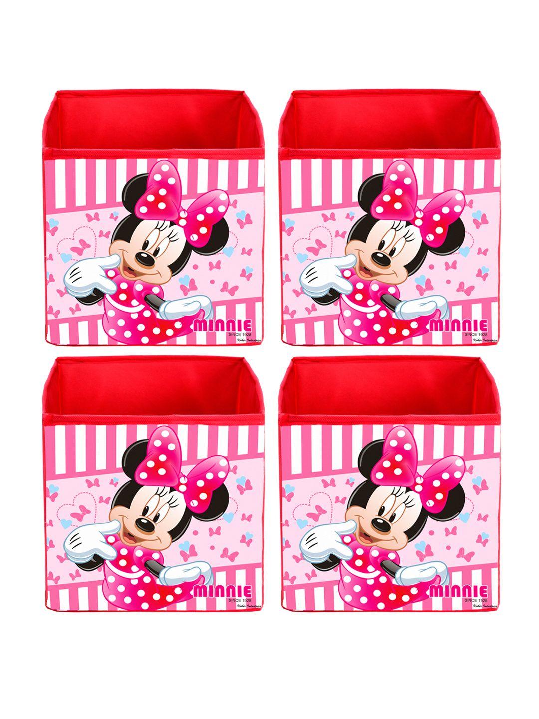 kuber industries set of 4 pink disney minnie printed foldable storage boxes with handle