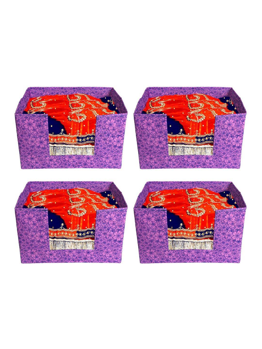 kuber industries set of 4 purple floral printed large stacker foldable wardrobe organizers