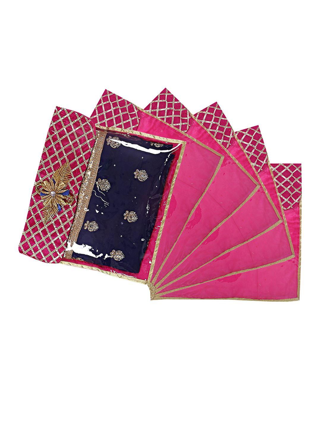 kuber industries set of 6 pink silk embellished saree cover organizers