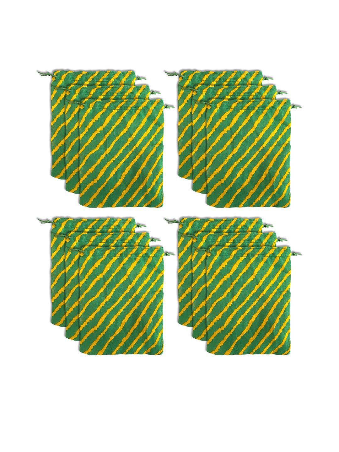 kuber industries unisex set of 12 green & yellow striped potli clutch