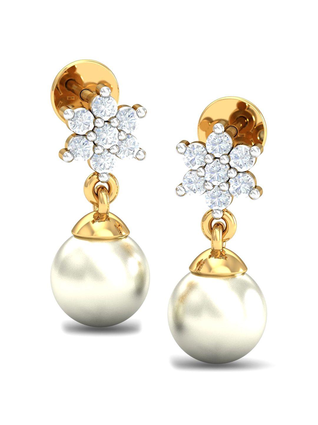 kuberbox 18kt gold diamond-studded azah peral drop earrings-1.72 gm