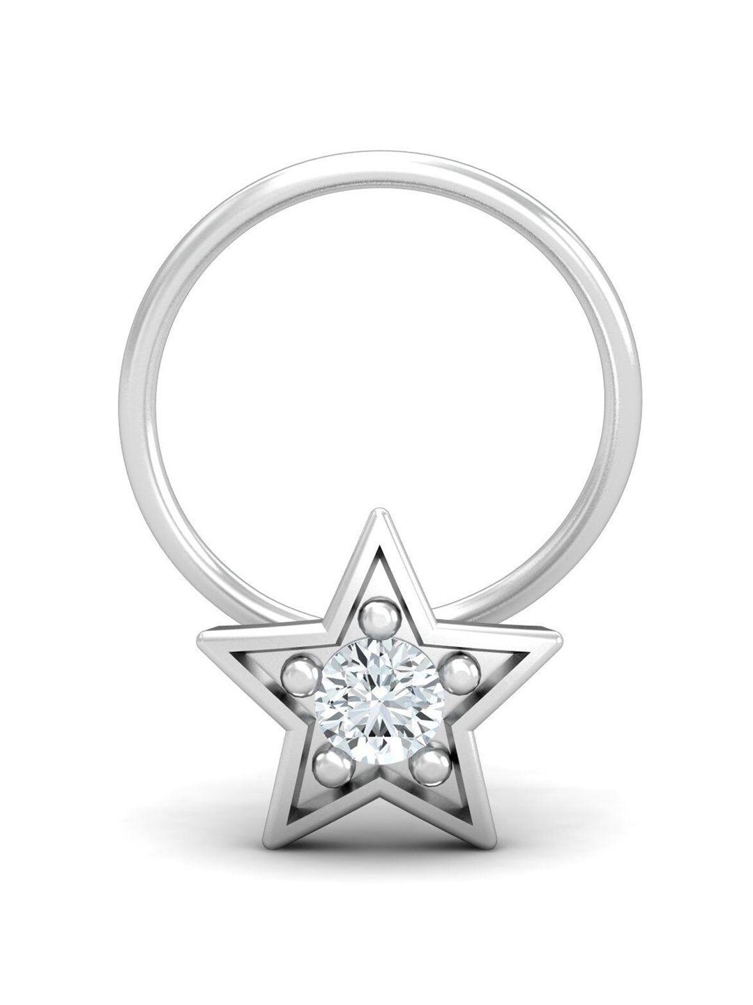 kuberbox 18kt white gold diamond studded star nose pin-0.63g