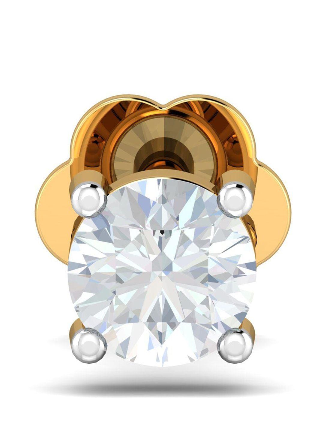 kuberbox 4 prongs 18kt gold diamond studded nose pin-0.38 gm
