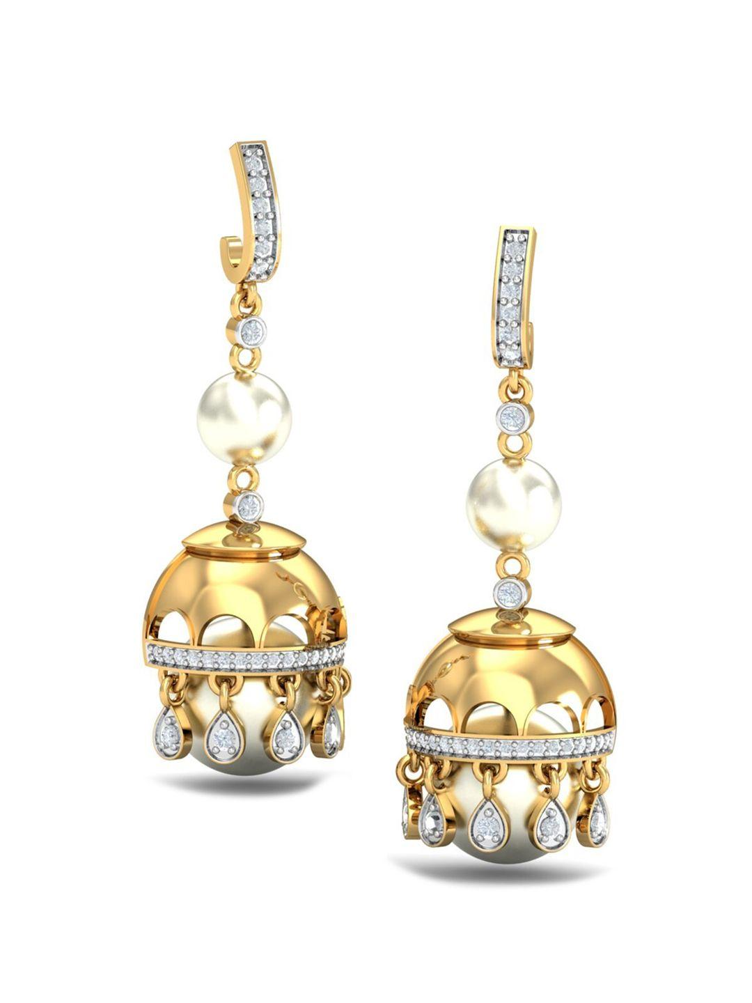 kuberbox aakriti 18kt gold diamond studded jhumka earrings-5.15 gm