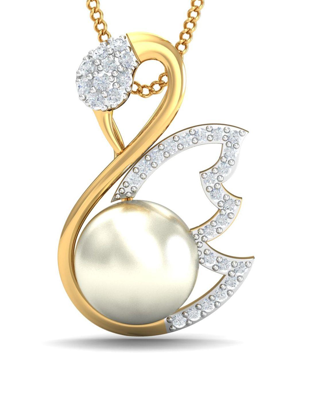 kuberbox abeer swan 18kt gold diamond studded pearl pendant-1.13gm