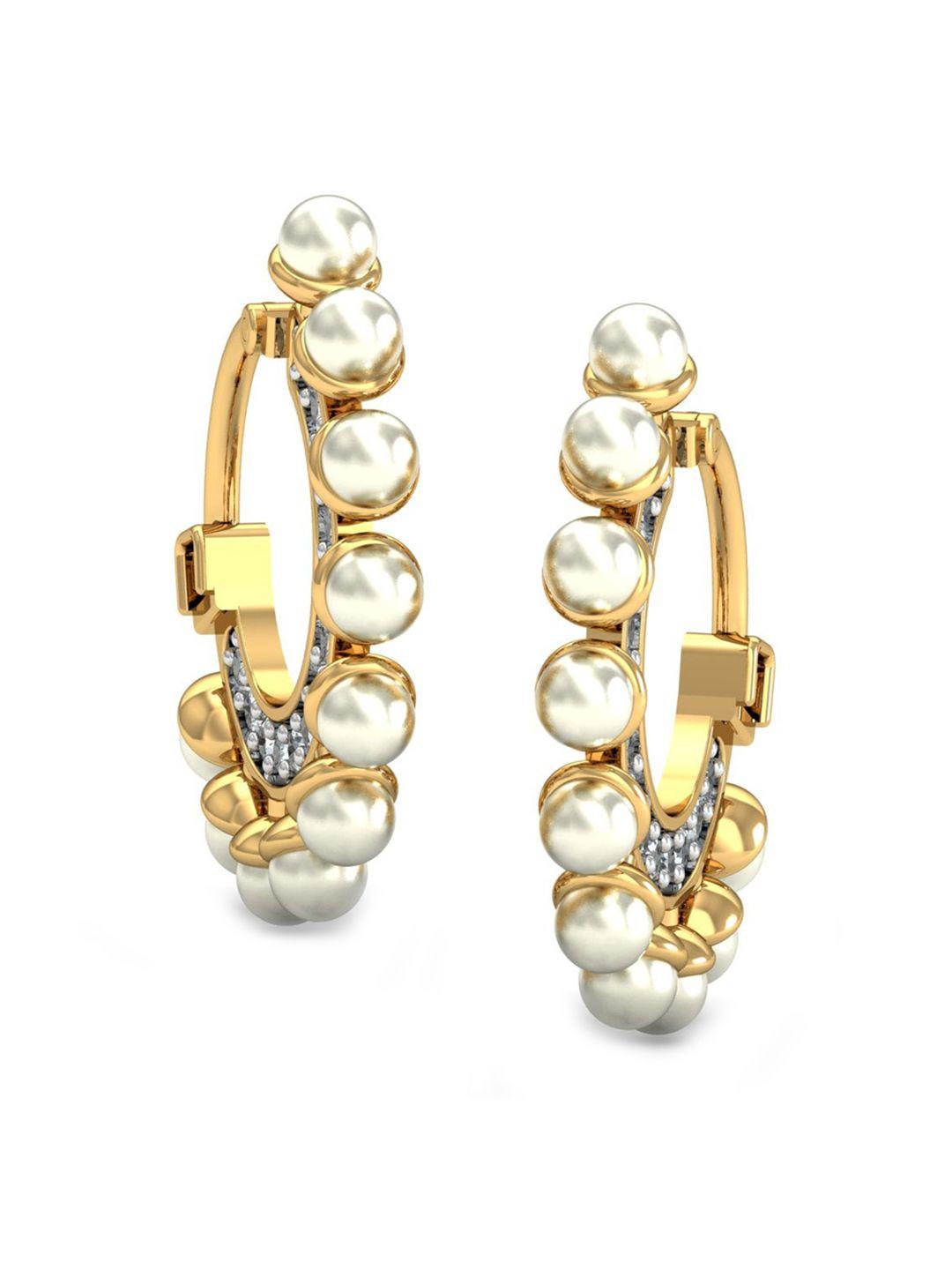 kuberbox dream 18kt gold diamond-studded pearl hoops earrings-2.56gm