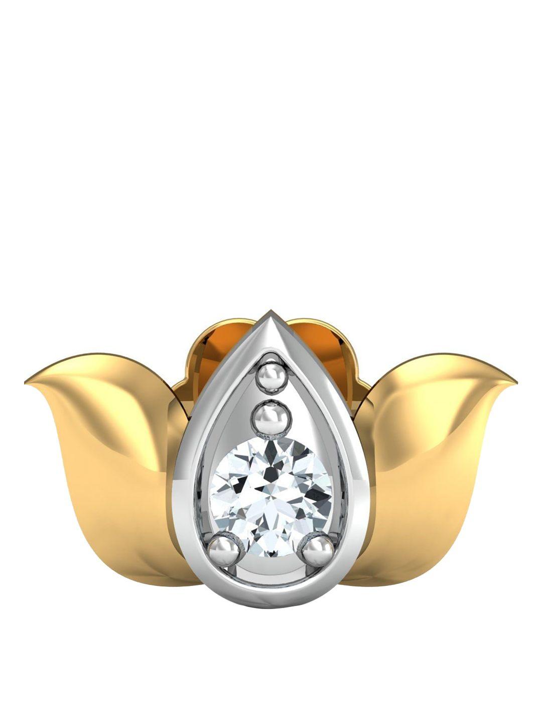 kuberbox lotus 18kt gold diamond studded nose pin-0.36 gm