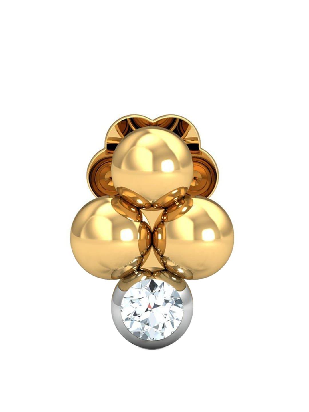 kuberbox mukta 18kt yellow gold diamond studded nose pin-0.38g