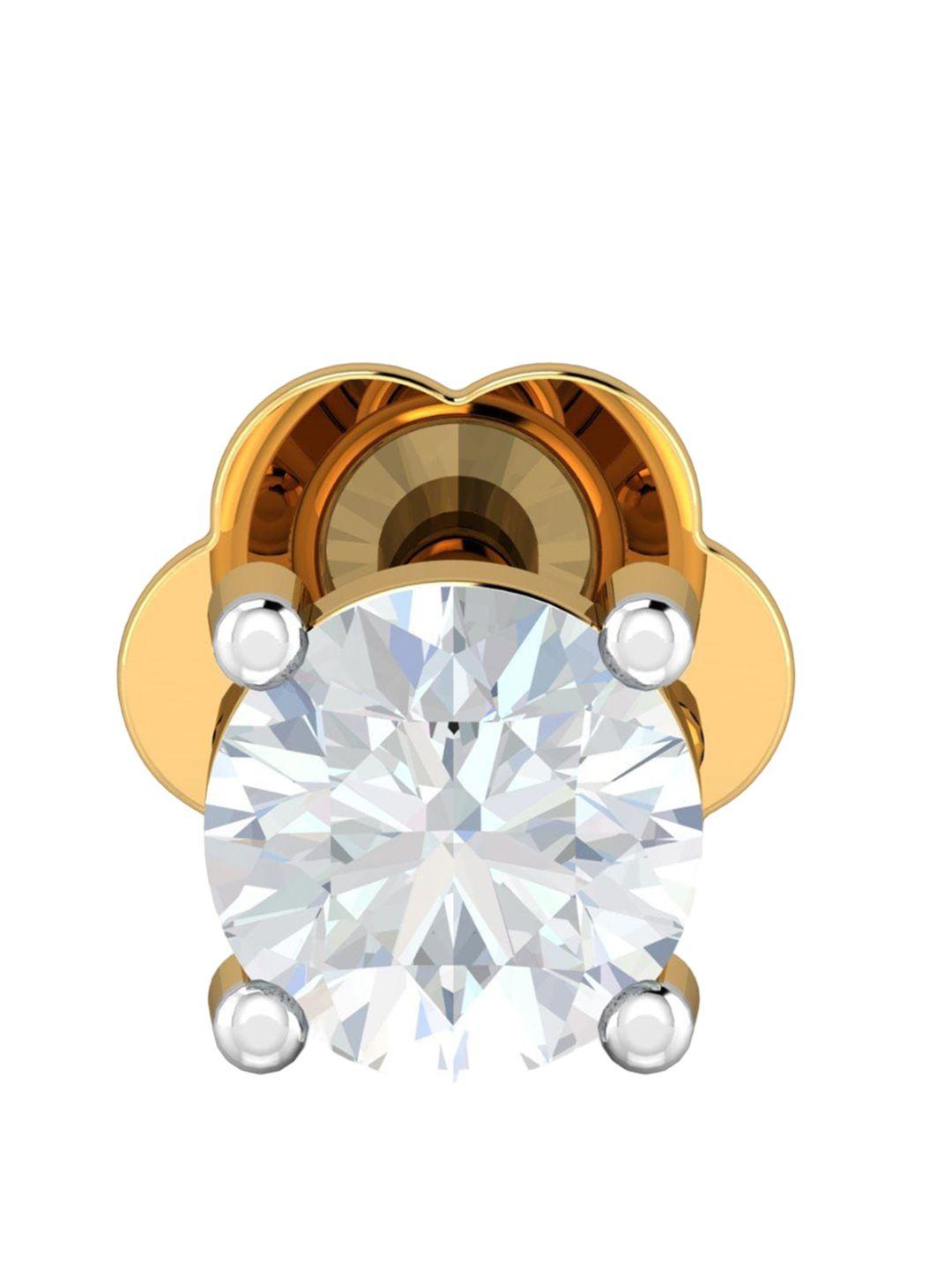 kuberbox prongs18kt gold diamond studded screw nose pin-0.38 gm