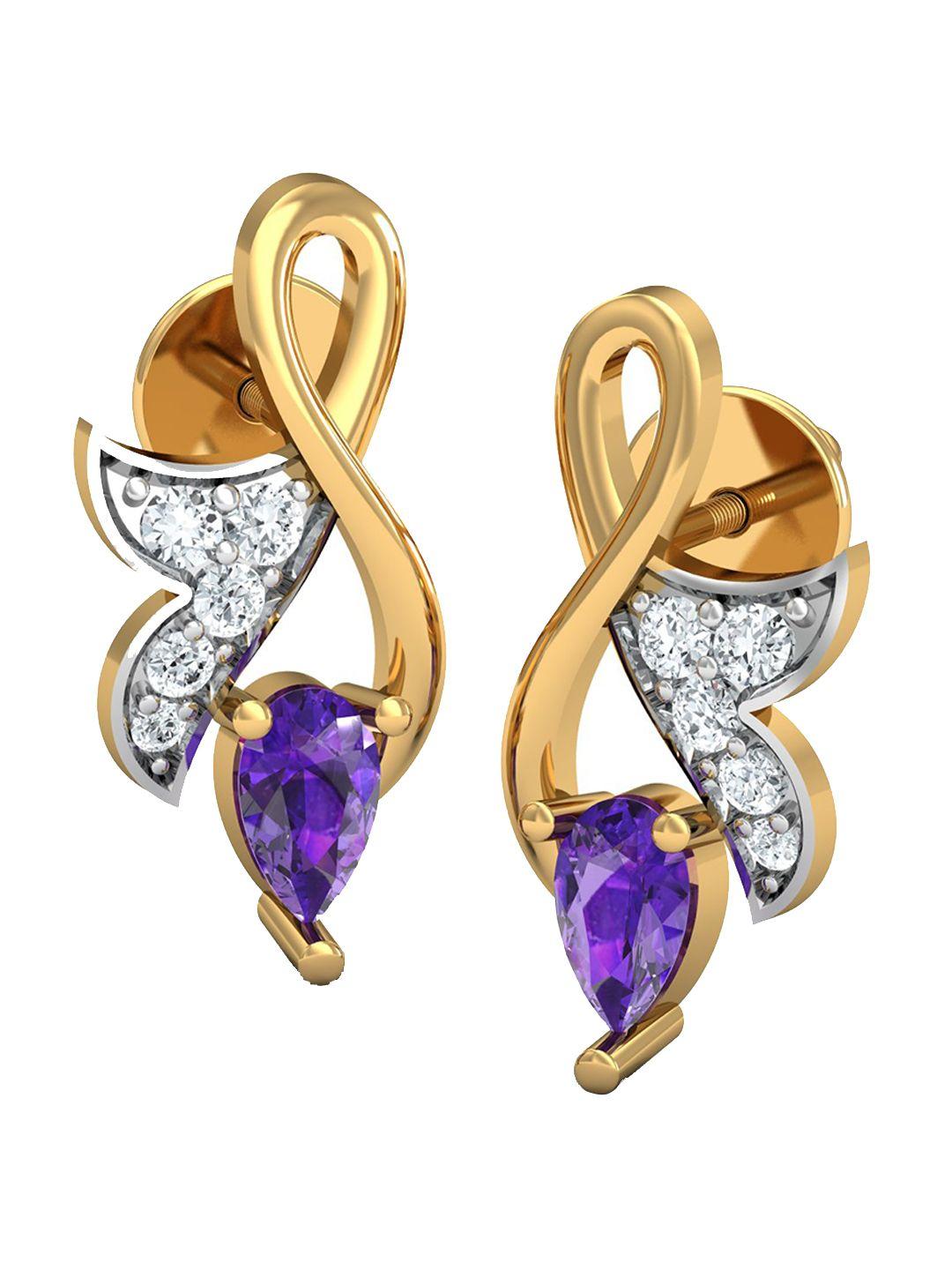 kuberbox regal 18kt gold diamond amethyst studded stud earrings-2.89gm