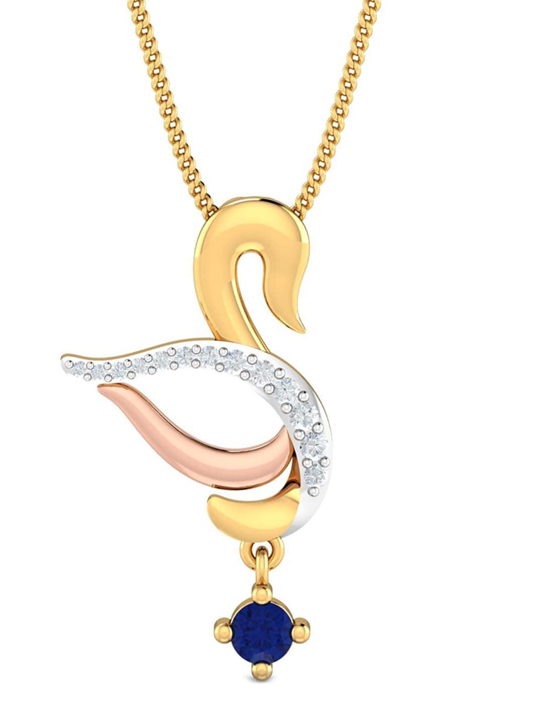 kuberbox swan love 18kt gold diamond sapphire studded pendant-1.49gm