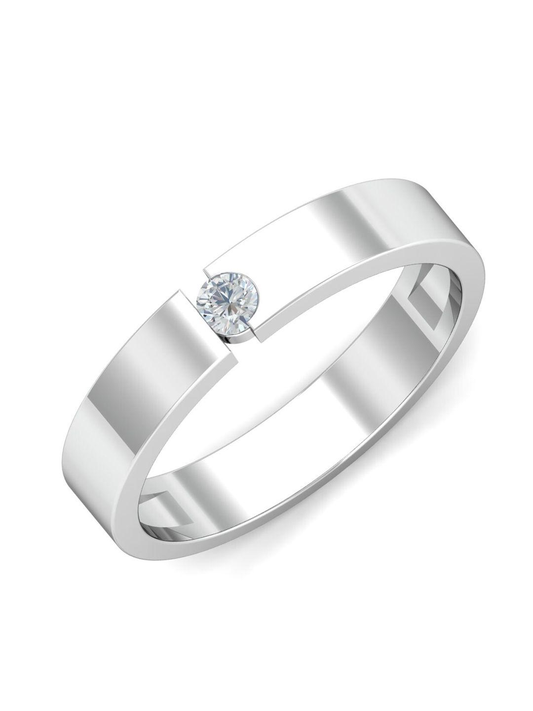 kuberbox zera solitaire men18kt white gold diamond-studded band ring-4.58 gm
