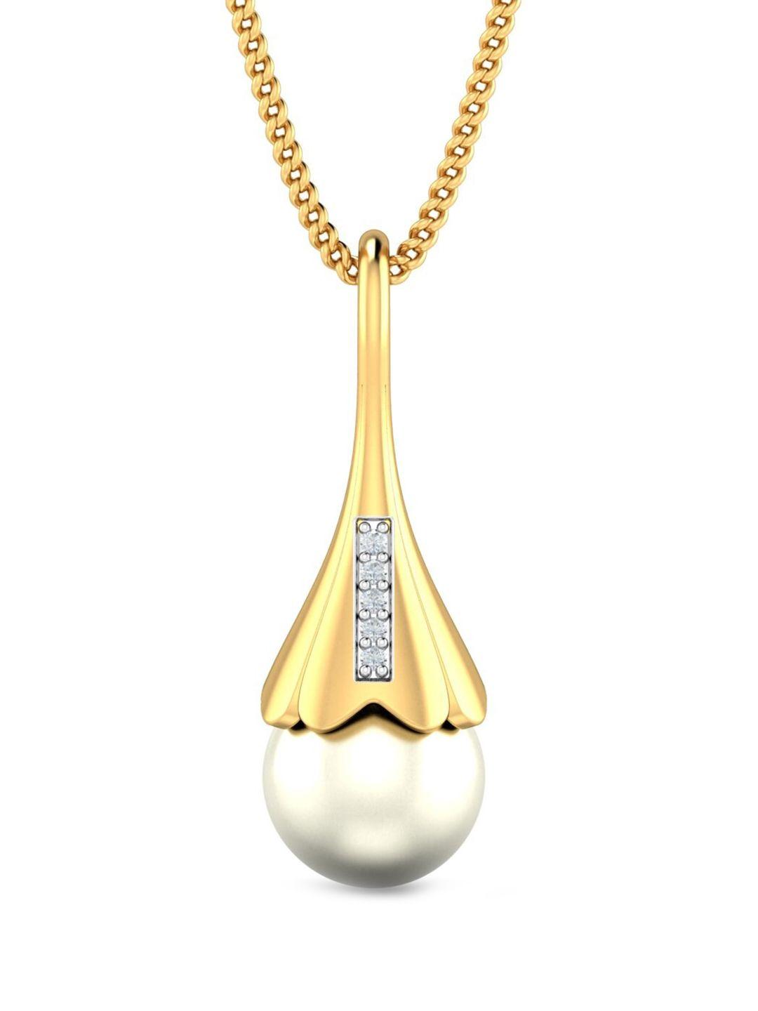 kuberbox 18kt gold diamond-studded nilofer pearl pendant - 1.11 gm