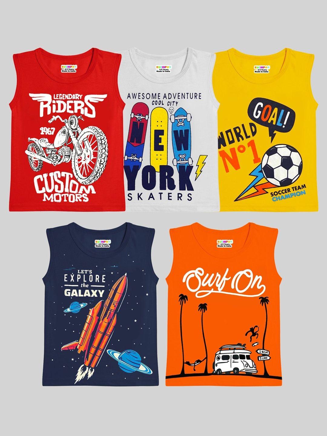 kuchipoo boys pack of 5 graphic printed sleeveless t-shirts