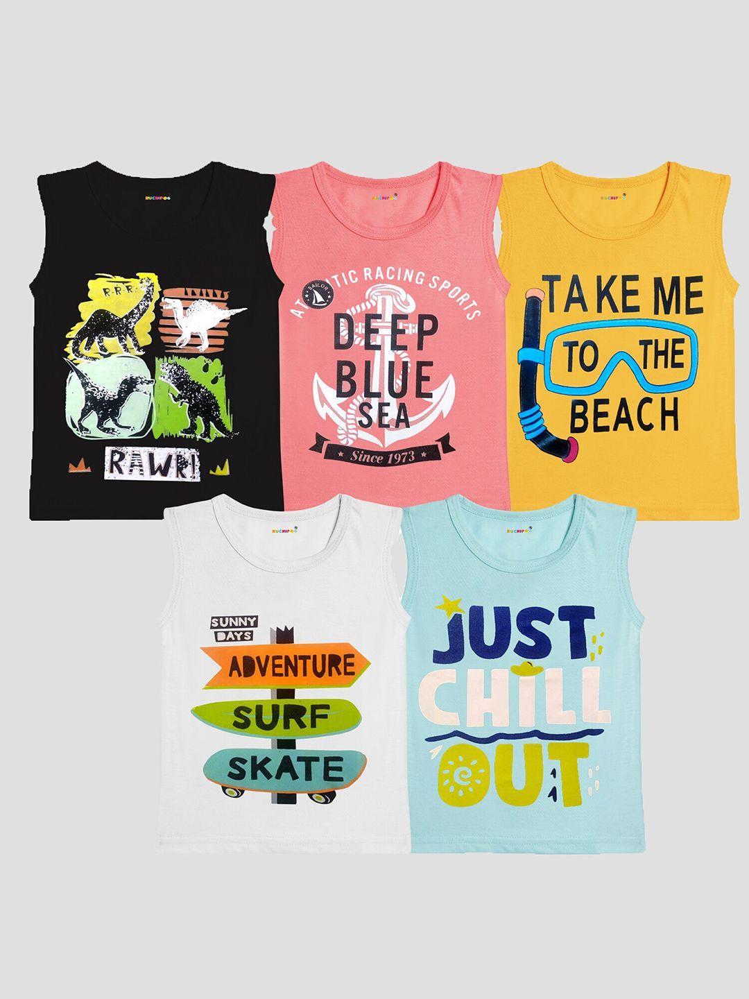kuchipoo boys pack of 5 multicoloured & clearly aqua typography printed  t-shirt
