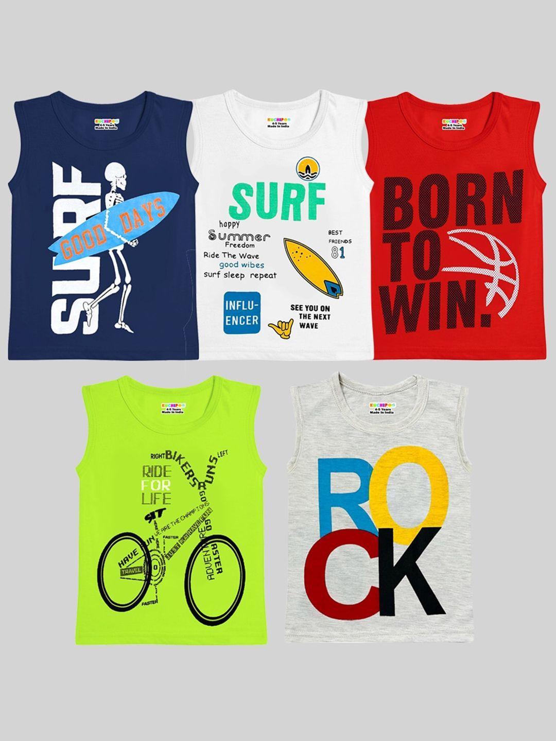 kuchipoo boys pack of 5 printed sleeveless t-shirts