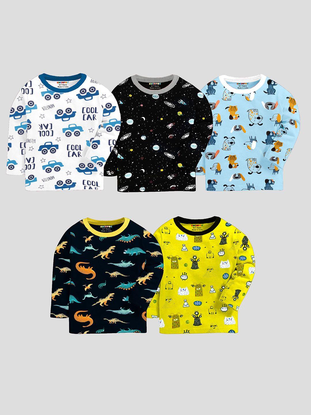 kuchipoo infant boys pack of 5 conversational printed cotton t-shirt