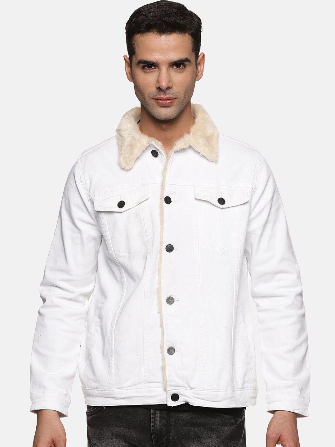 kultprit cotton denim jacket with faux fur trim