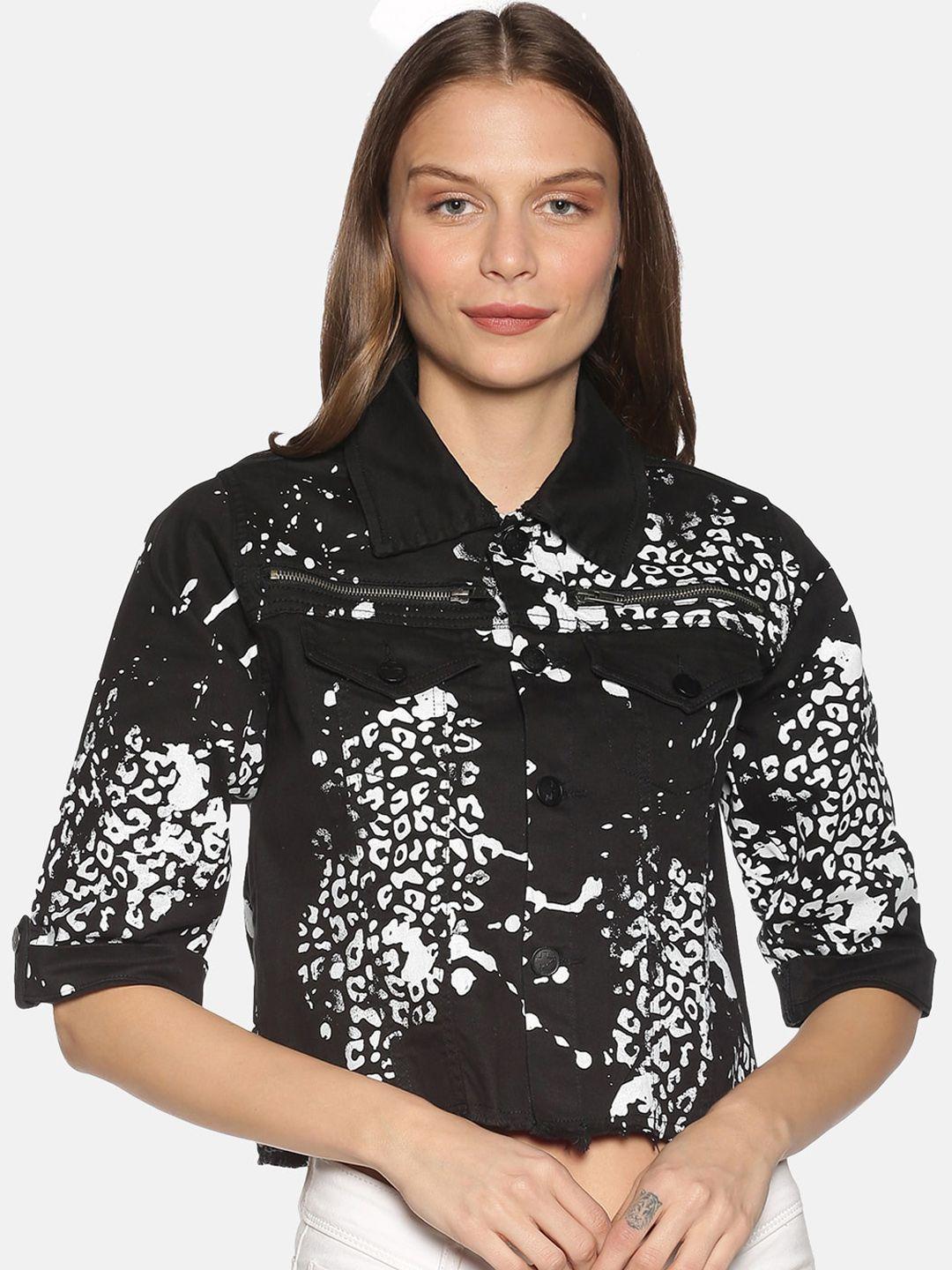 kultprit abstract printed lightweight crop tailored jacket