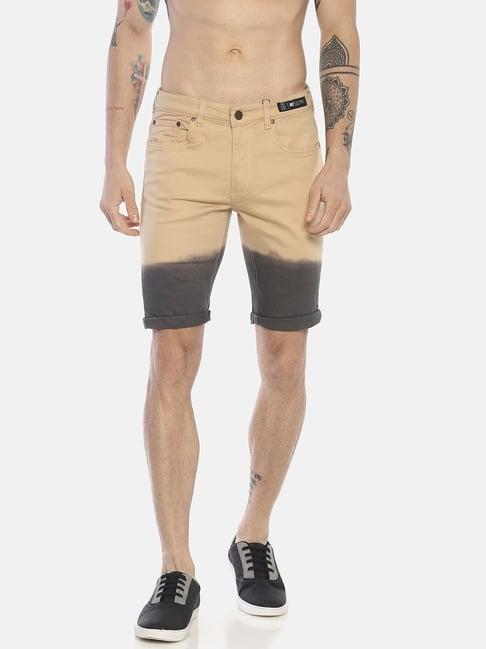 kultprit beige & grey slim fit shorts