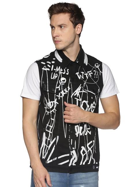 kultprit black printed sleeveless jacket