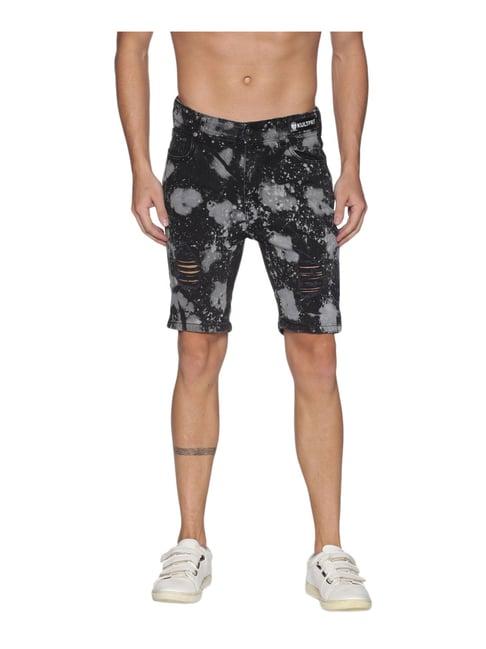 kultprit black slim fit printed shorts