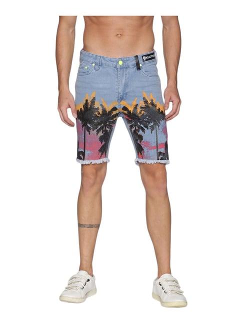 kultprit blue slim fit printed shorts