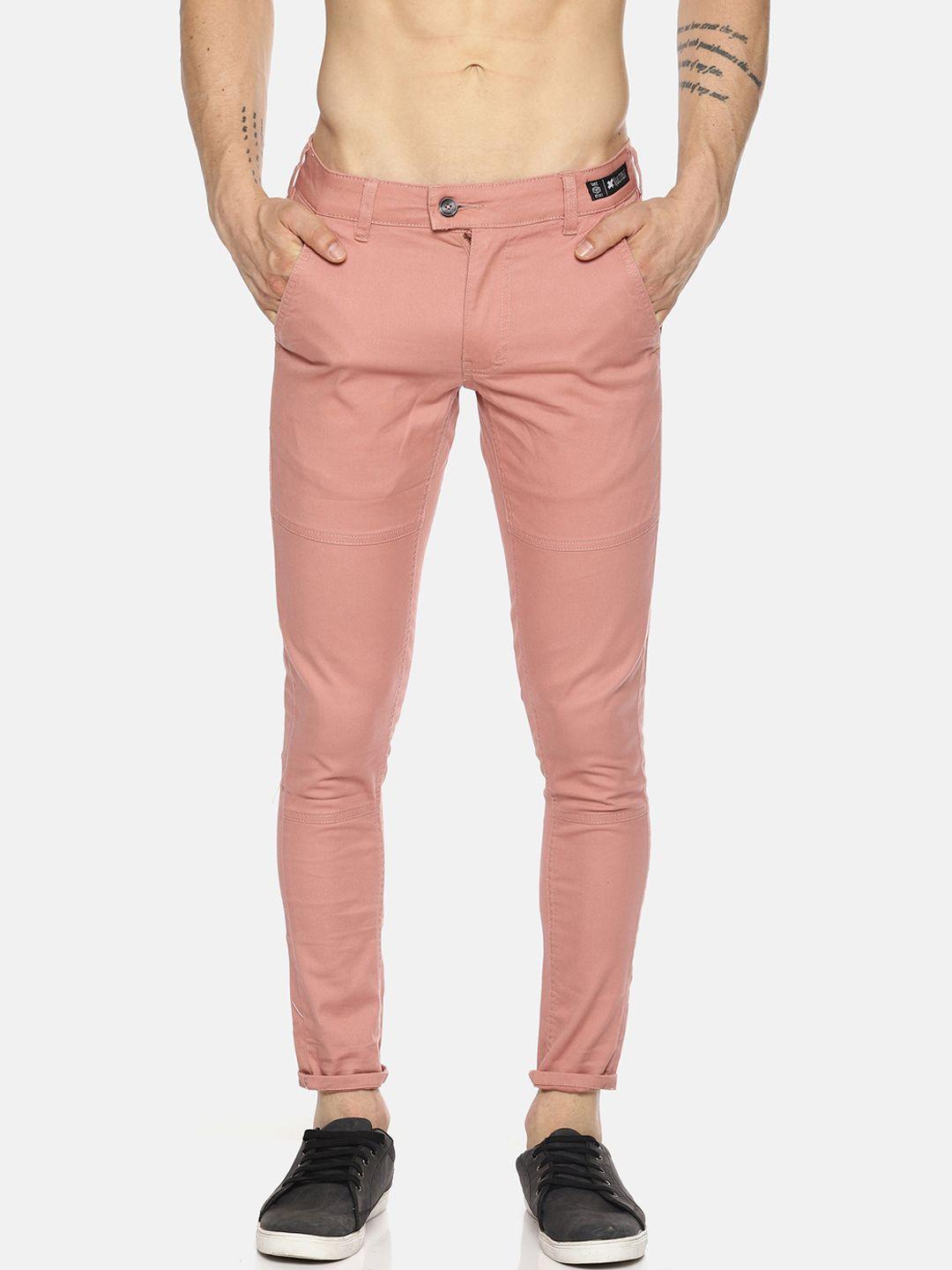 kultprit men pink skinny fit solid regular trousers