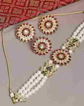 kundan choker necklace with earrings & ring