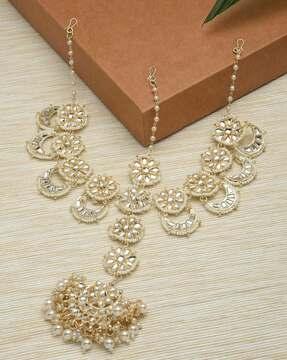 kundan & pearls embellished bridal mathapatti - zpfk12190