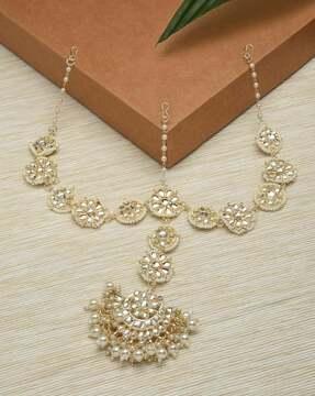 kundan & pearls embellished bridal mathapatti - zpfk12193