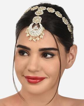 kundan & pearls embellished bridal mathapatti - zpfk12735