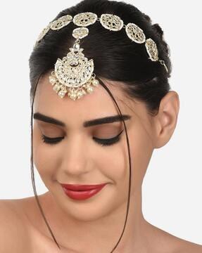 kundan & pearls embellished bridal mathapatti - zpfk12739