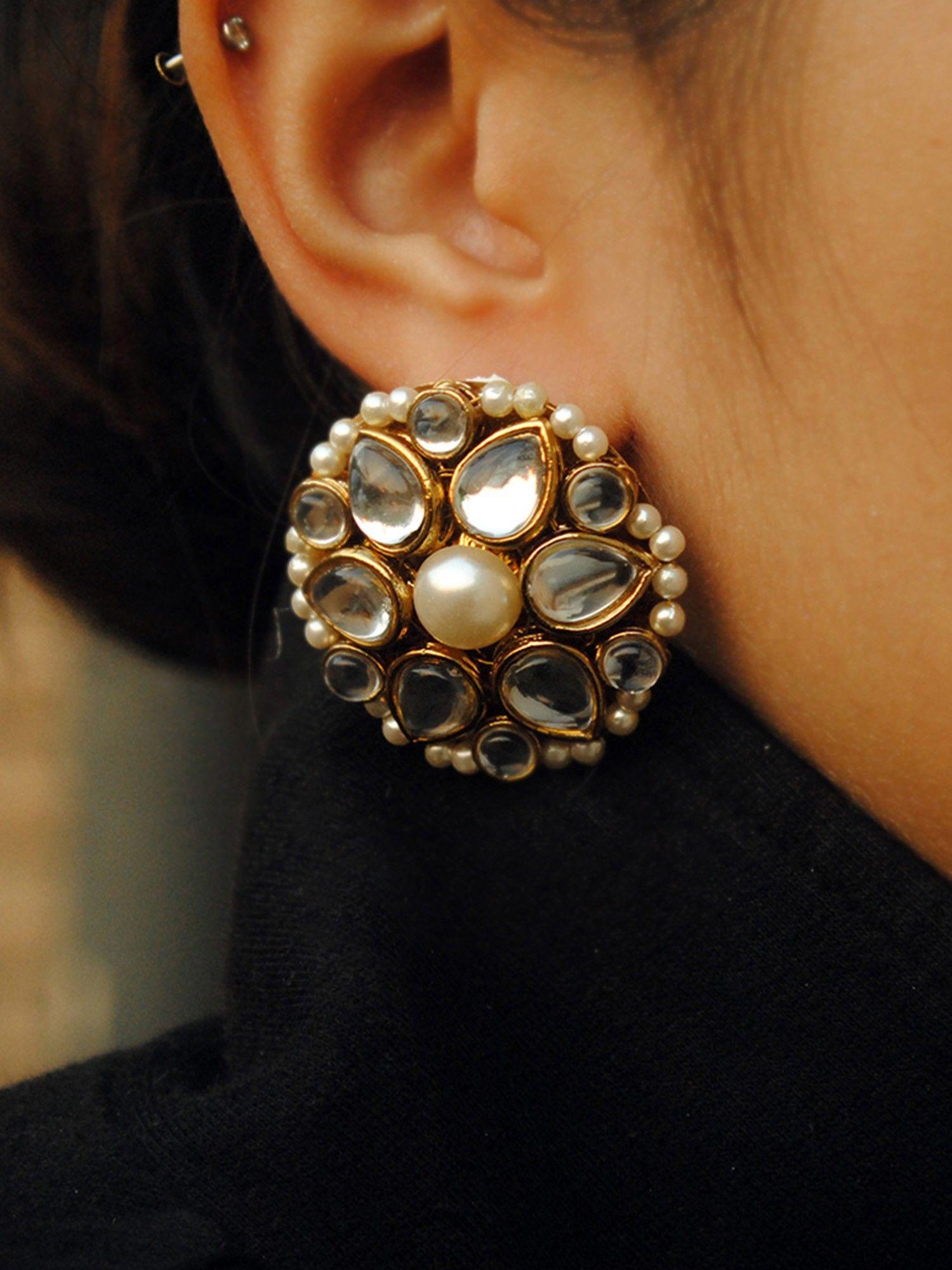 kundan flower stud earrings