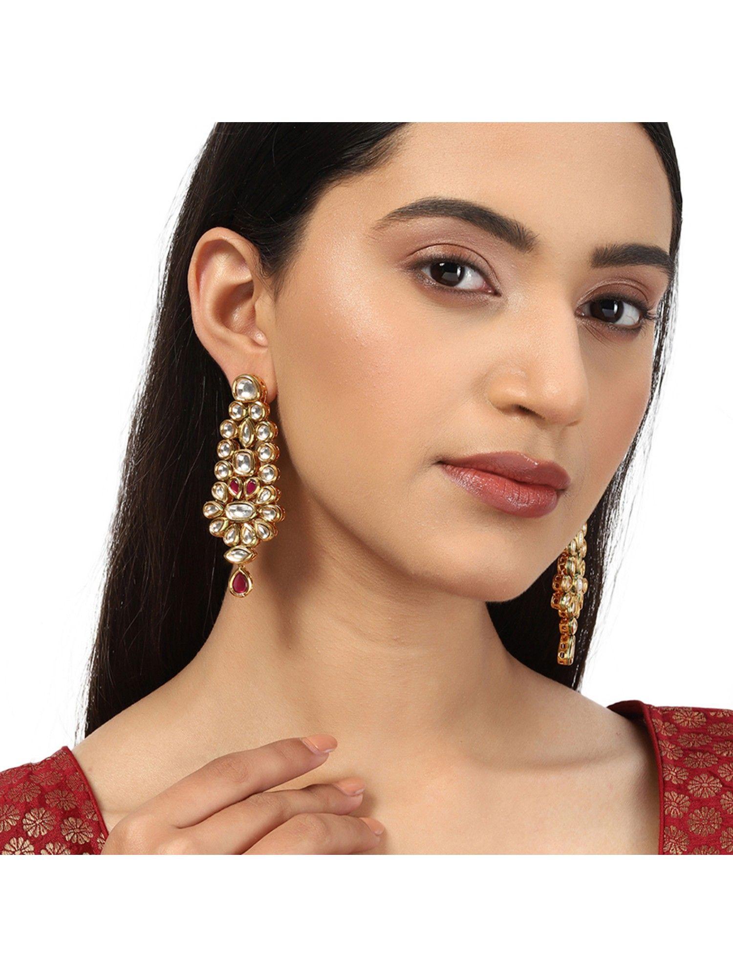 kundan gold plated brass earrings