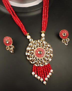 kundan-studded beaded necklace & earrings set
