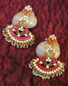 kundan-studded pearl-beaded dangler earrings