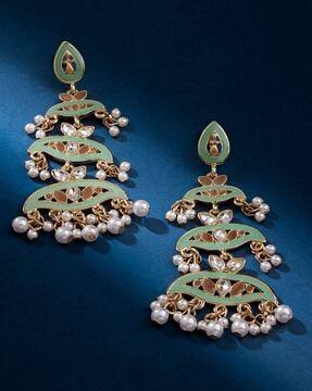 kundan-studded pearls dangler earrings