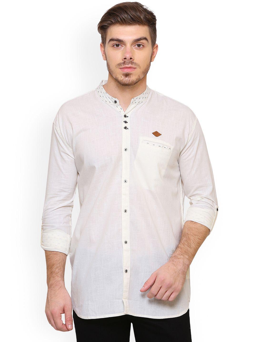 kuons avenue men beige contemporary slim fit solid casual shirt