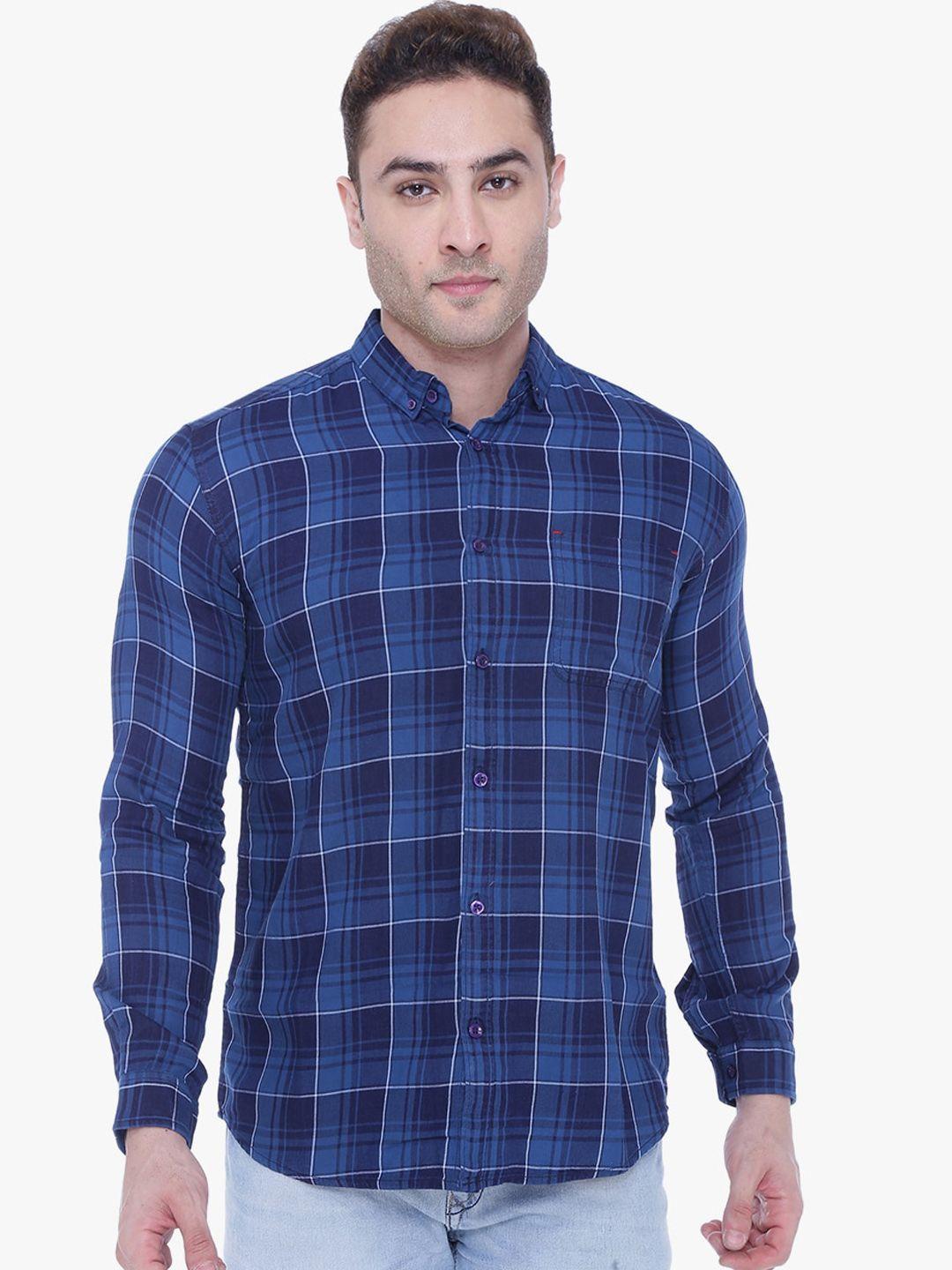 kuons avenue men blue slim fit opaque checked casual shirt