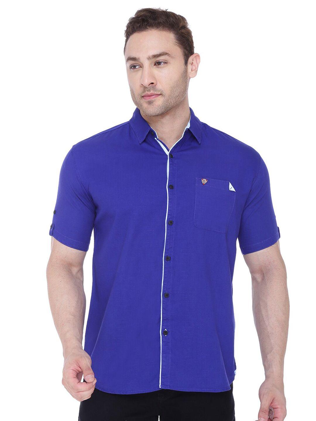 kuons avenue men blue smart slim fit casual shirt