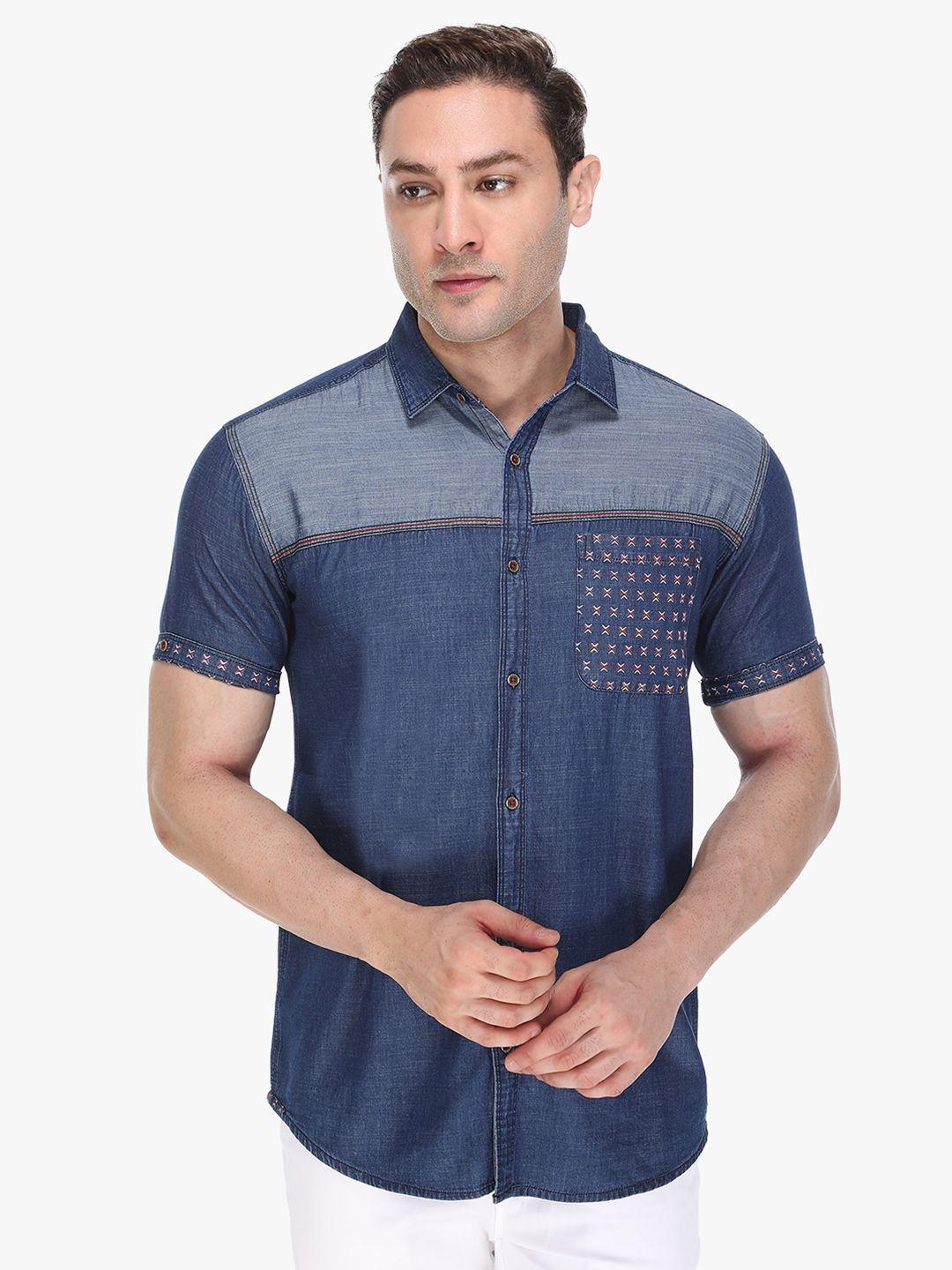 kuons avenue men blue smart slim fit casual shirt