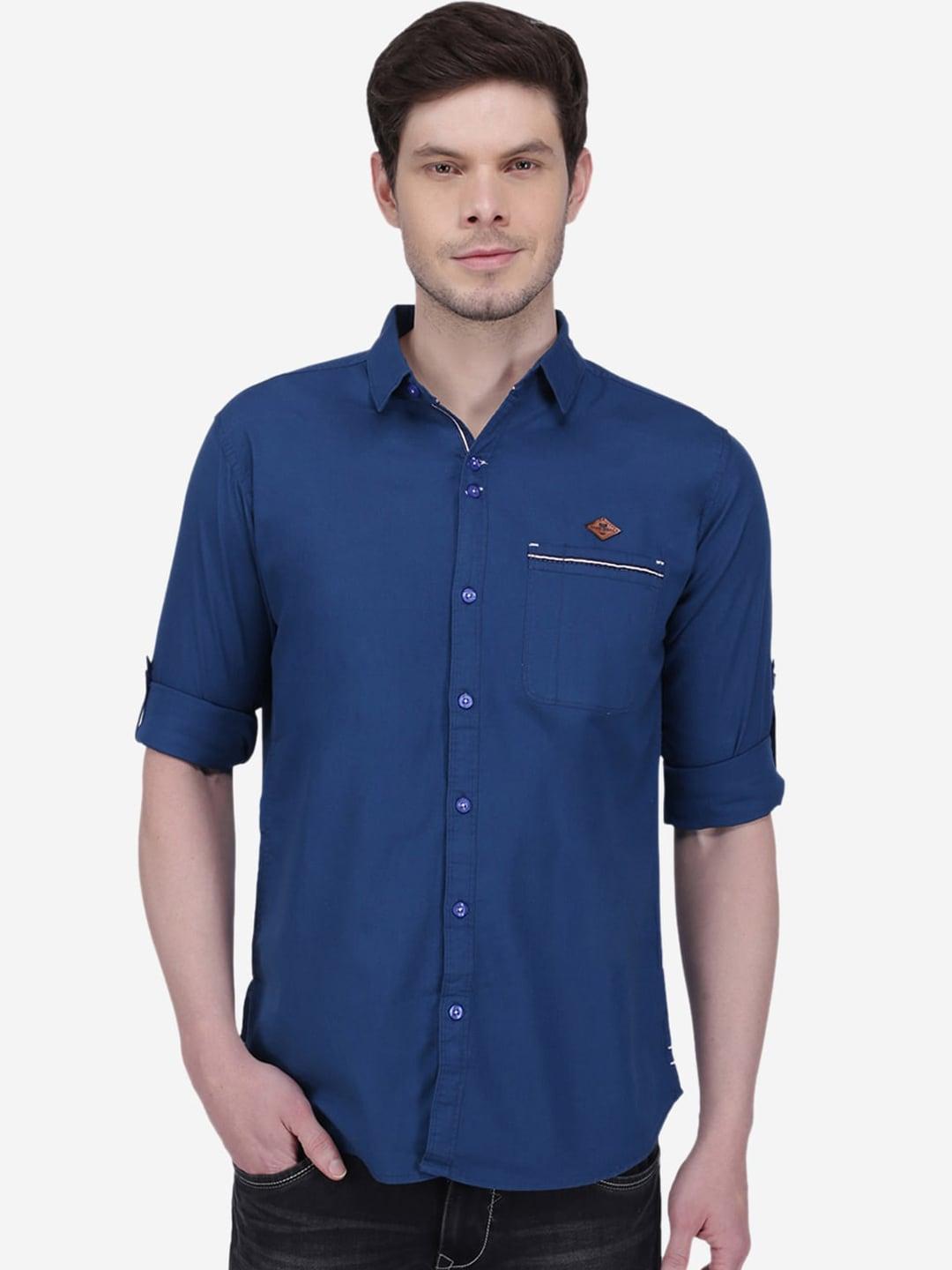 kuons avenue men blue smart slim fit opaque cotton linen casual shirt