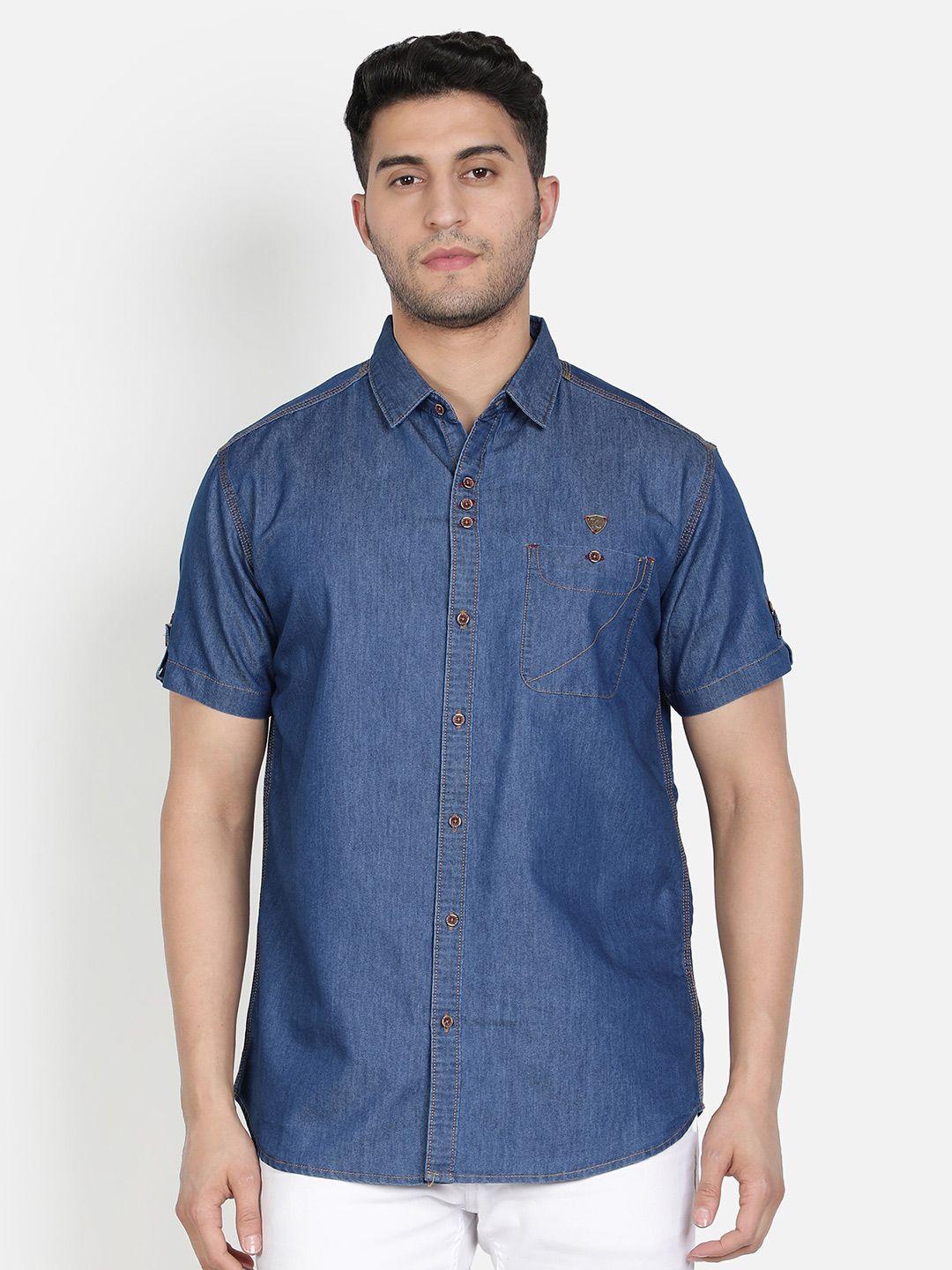 kuons avenue men blue solid smart slim fit casual shirt