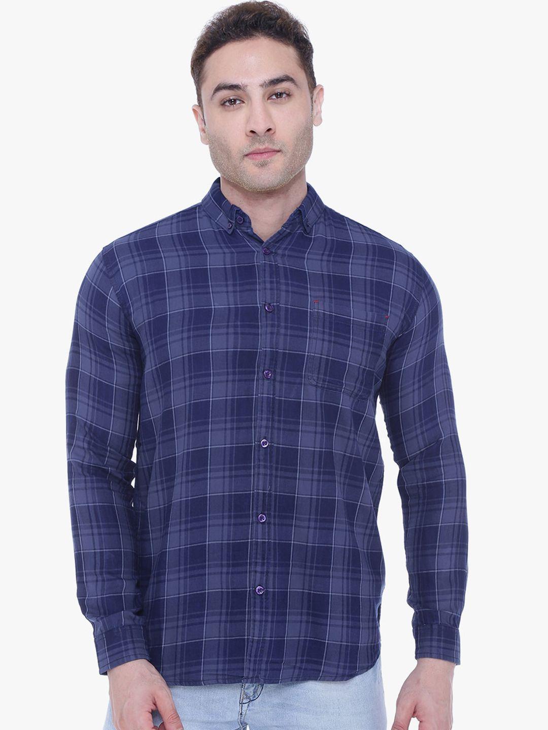 kuons avenue men navy blue slim fit opaque checked casual shirt