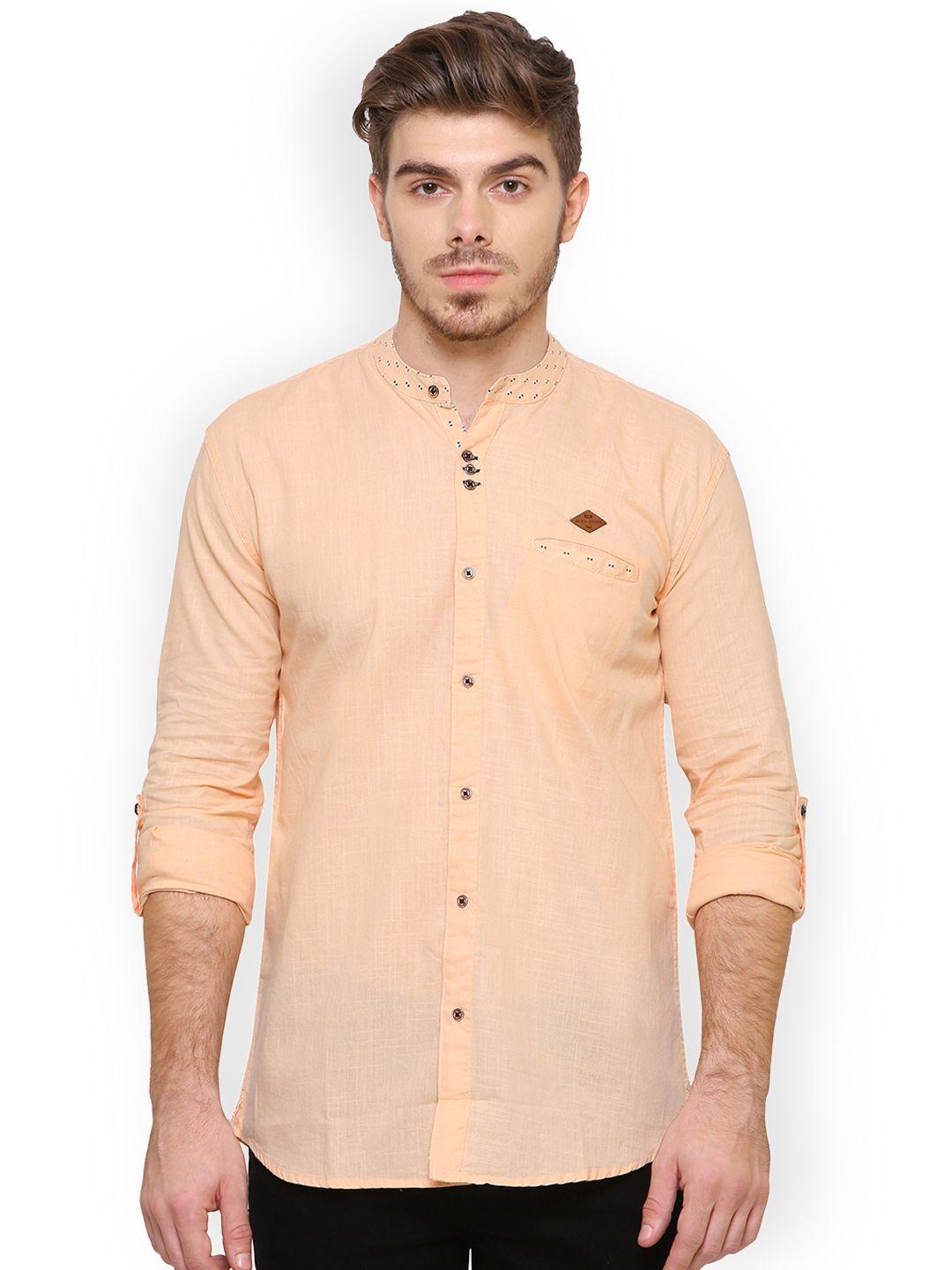 kuons avenue men peach-coloured smart slim fit solid casual shirt