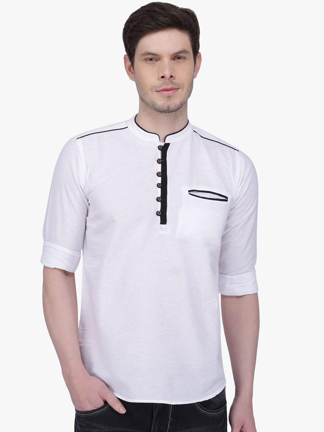 kuons avenue curved hem linen kurta with pocket detail