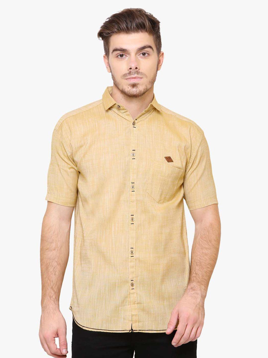 kuons avenue men beige classic slim fit casual shirt
