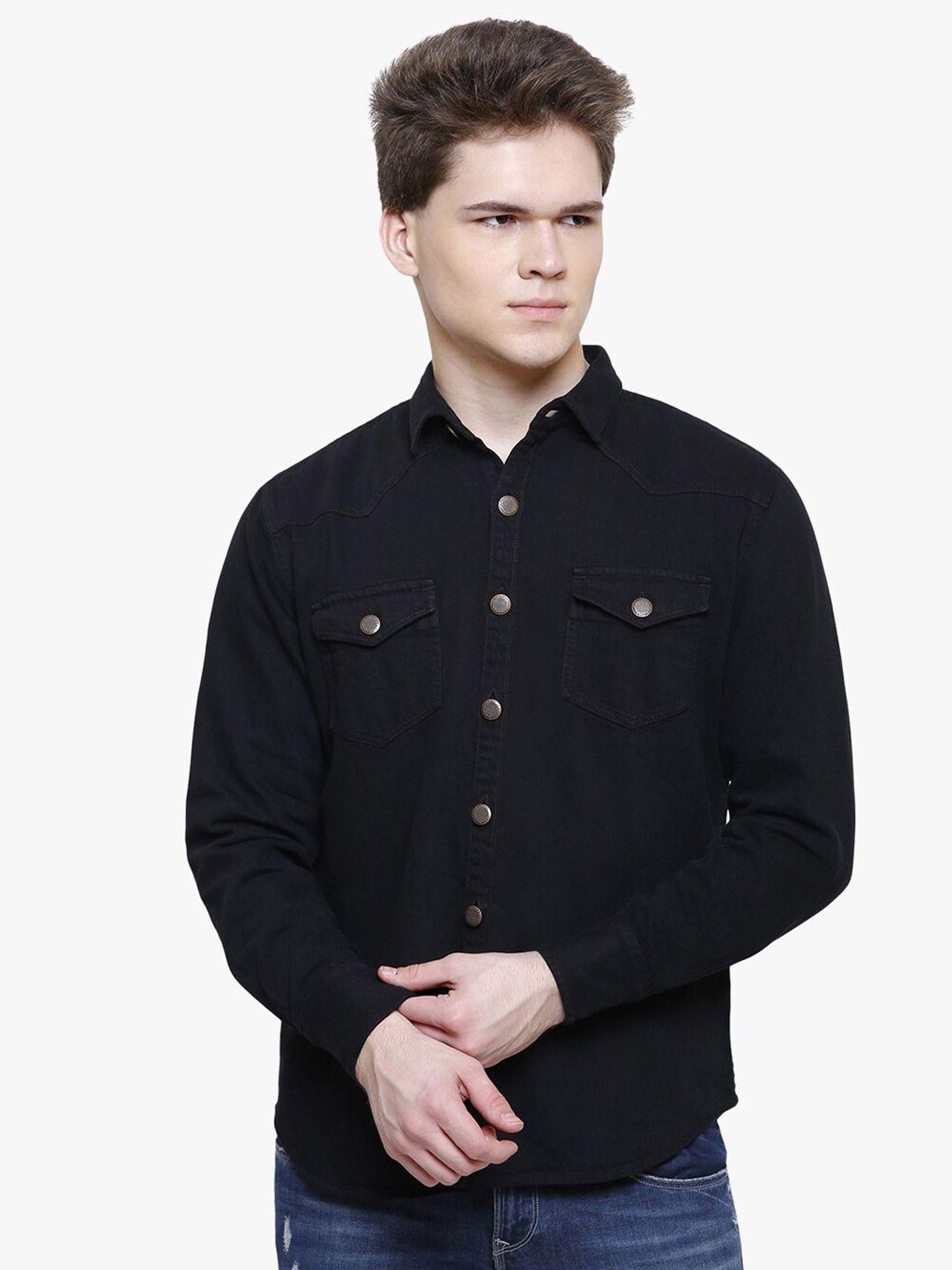 kuons avenue men black smart slim fit cotton casual shirt