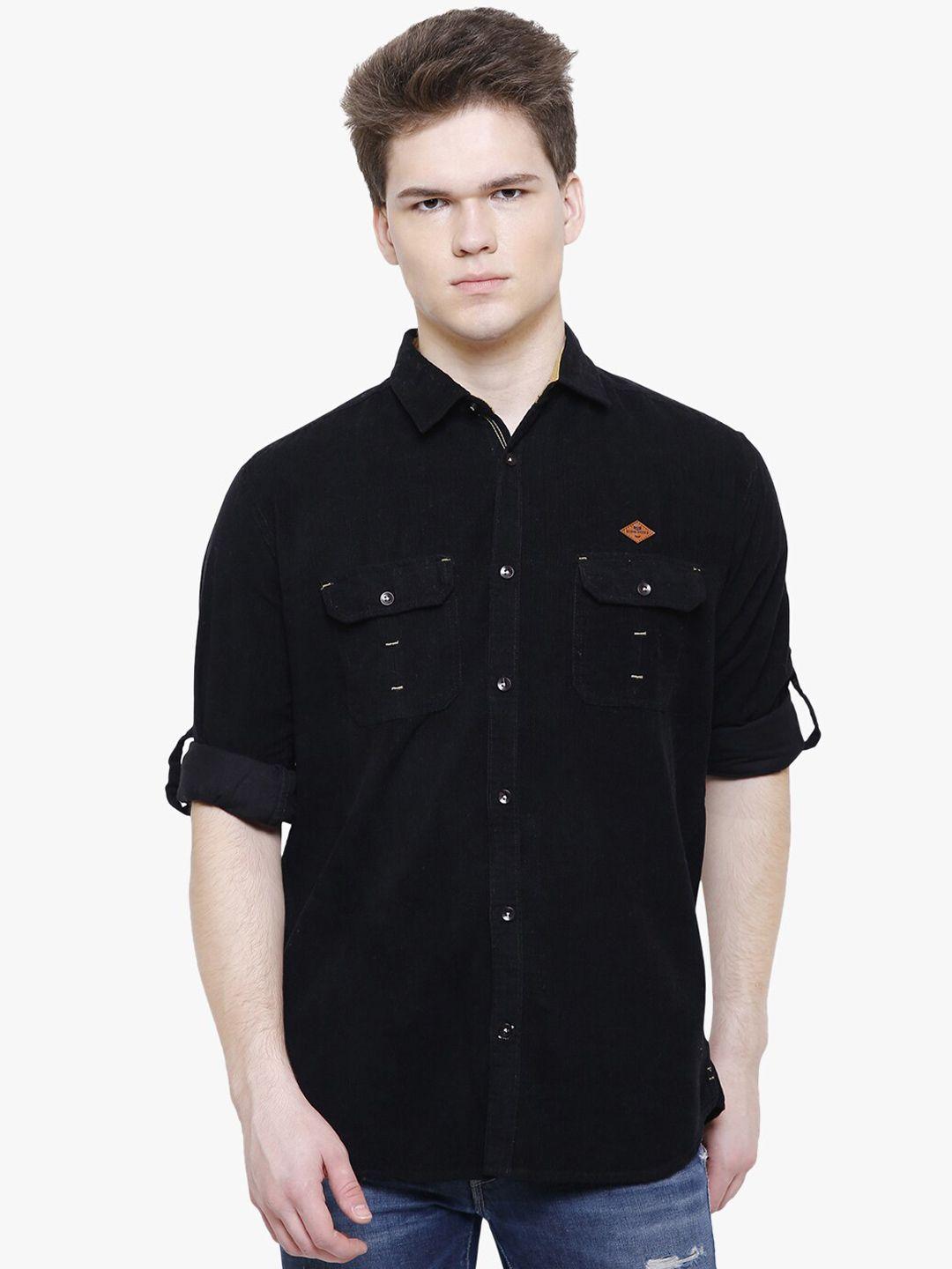 kuons avenue men black smart slim fit cotton casual shirt